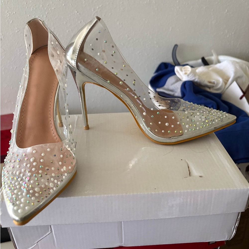 Elegant Silver and White Stiletto Heels